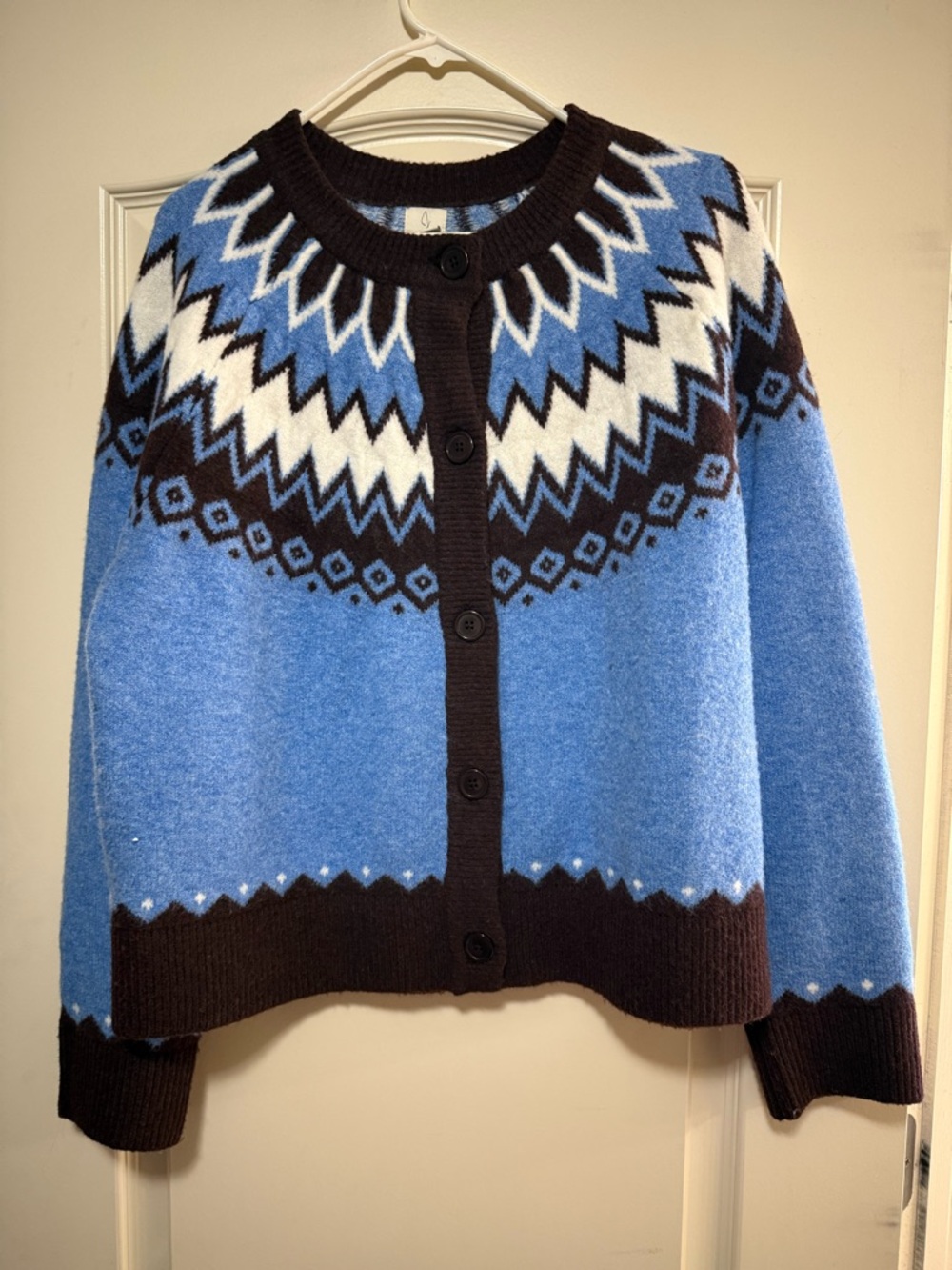 Joie Blue and Black Fair Isle Button-Front Cardigan